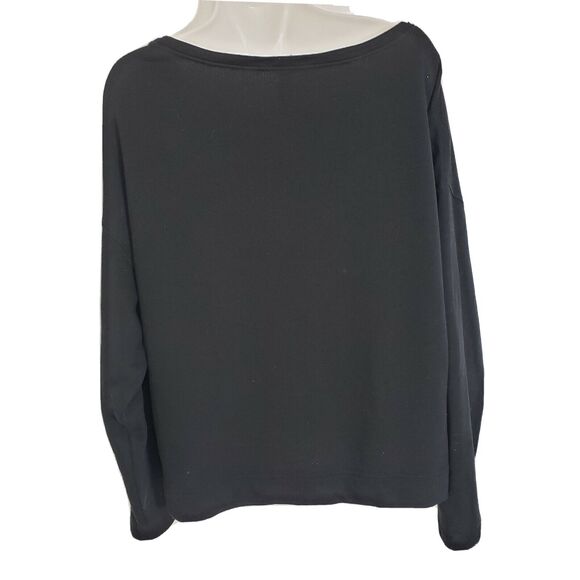 LRL Lauren Jeans Co Ralph Lauren Womens Large Sweatshirt Top Black Ribbed Crop - Picture 2 of 8